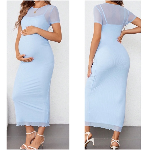 Maternity Cami Tank Short Sleeve Minimalist Midi Dress - Picture 6 of 6